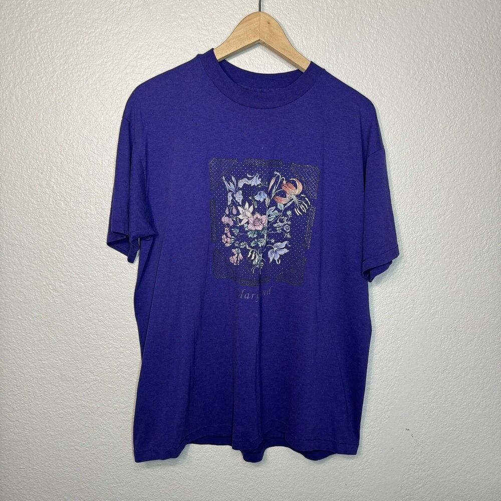 VTG T Shirt Women XL Hanes Purple Single Stitch Maryland Floral Screen Print 90s